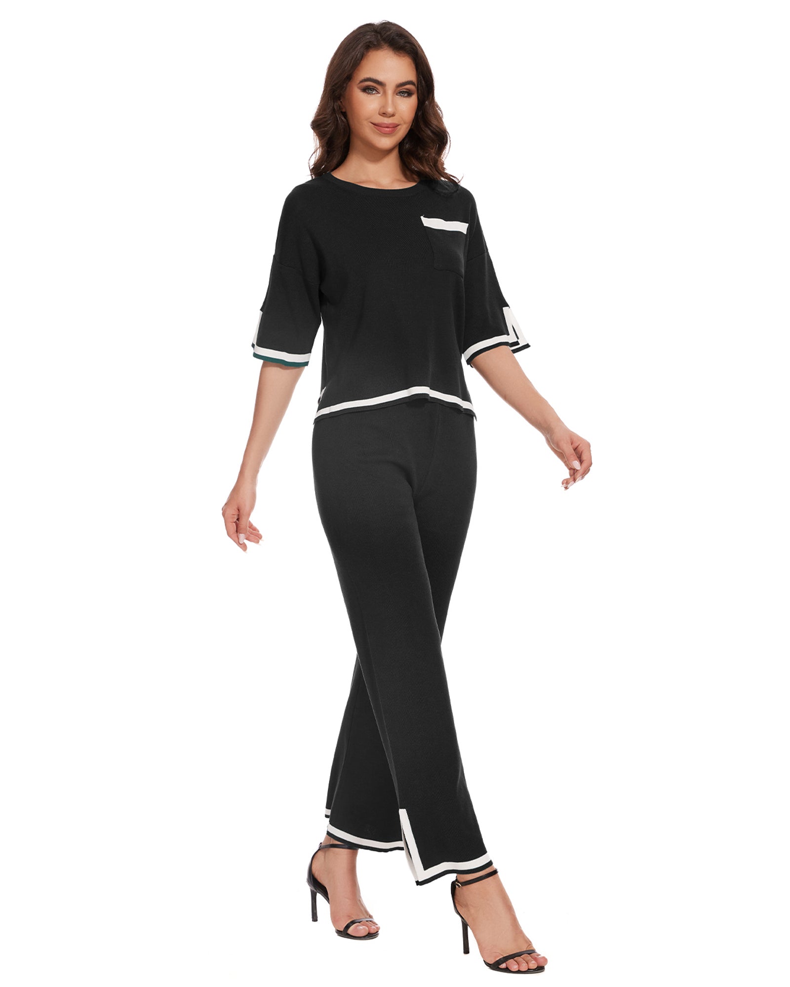 Conjunto Feminino de Cashmere Premium – Blusa Manga Curta e Calça Pantalona Elegante
