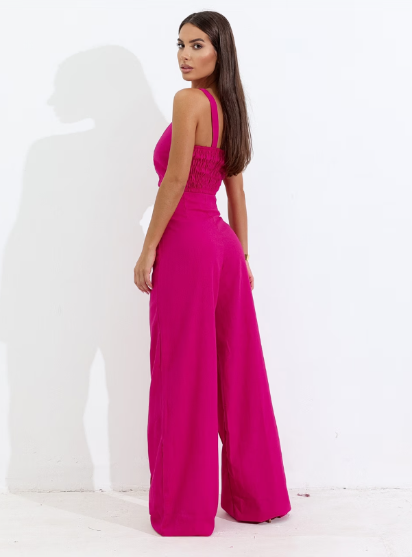 Conjunto de Linho Calça Pantalona Wide Leg e Cropped Alças Finas Lucy Areia