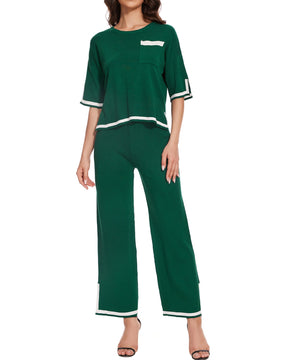 Conjunto Feminino de Cashmere Premium – Blusa Manga Curta e Calça Pantalona Elegante