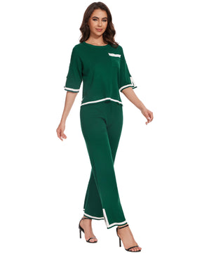 Conjunto Feminino de Cashmere Premium – Blusa Manga Curta e Calça Pantalona Elegante
