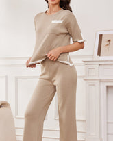 Conjunto Feminino de Cashmere Premium – Blusa Manga Curta e Calça Pantalona Elegante