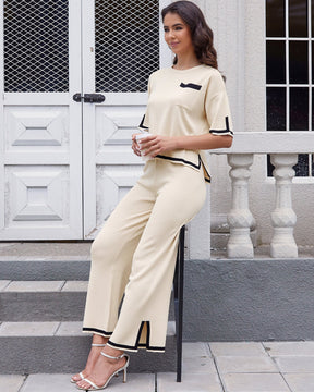 Conjunto Feminino de Cashmere Premium – Blusa Manga Curta e Calça Pantalona Elegante