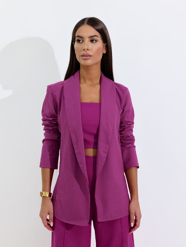Blazer Feminino de Linho Reto Alongado - Camila Areia