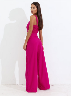 Conjunto de Linho Calça Pantalona Wide Leg e Cropped Alças Finas Lucy Areia